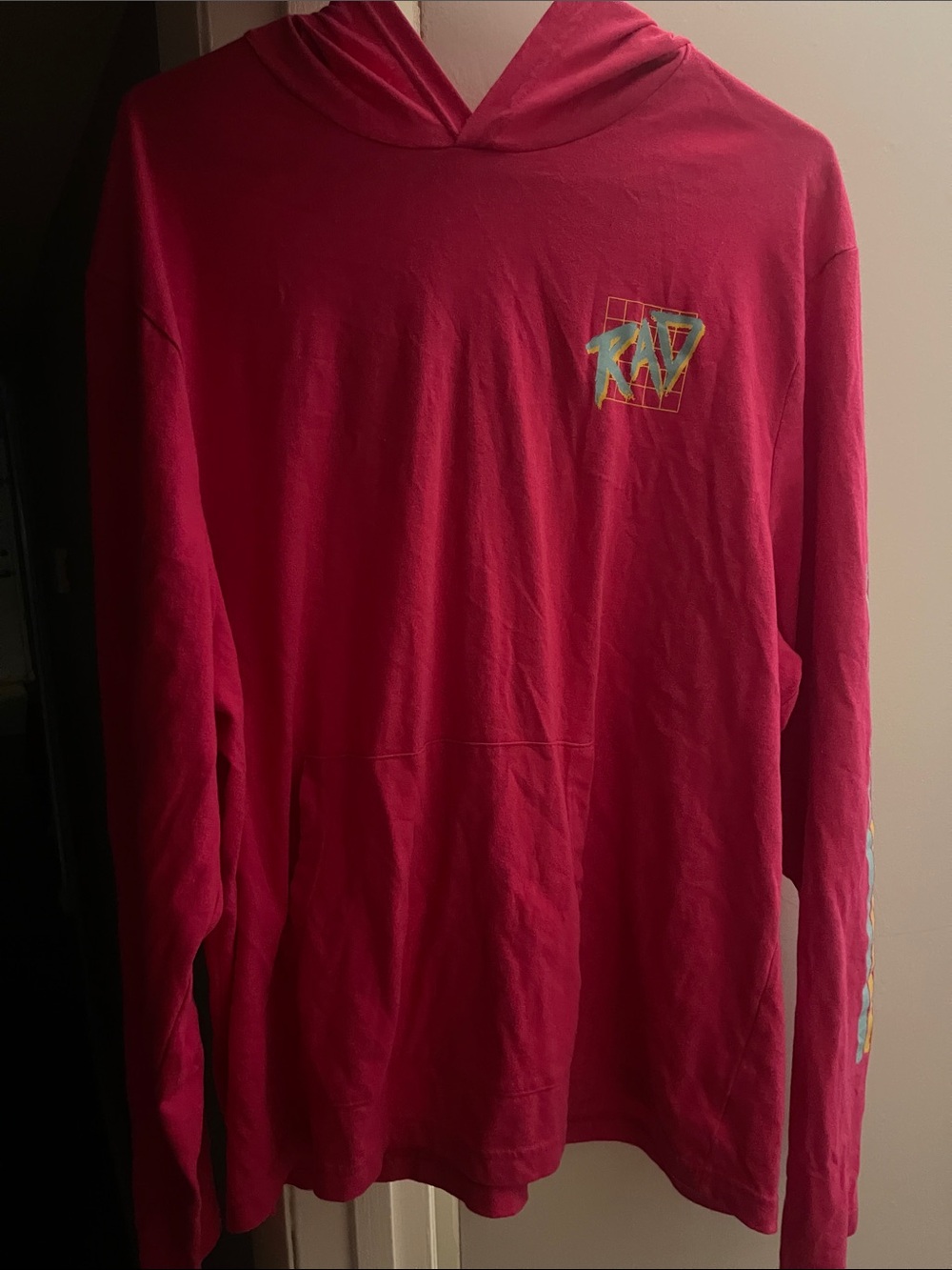 Hot Pink Graphic Hoodie with Small Chest Logo